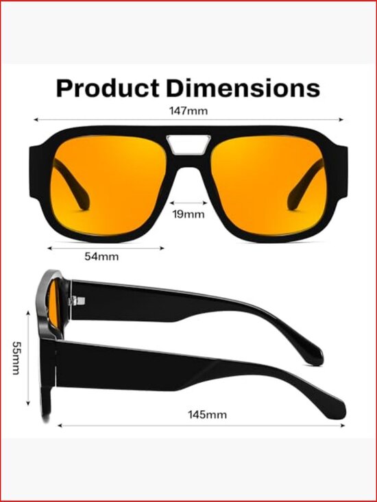 Retro Aviator Square Pilot Sunglasses with Double Bridge Thick Frame UV400 Lens